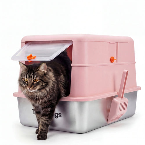 TOPYANGS Stainless Steel Cat Litter Box with Lid The high-sided, enclosed design effectively prevents spills for hassle-free cleaning. Built to last, available in multiple colors and sizes, Litterbox