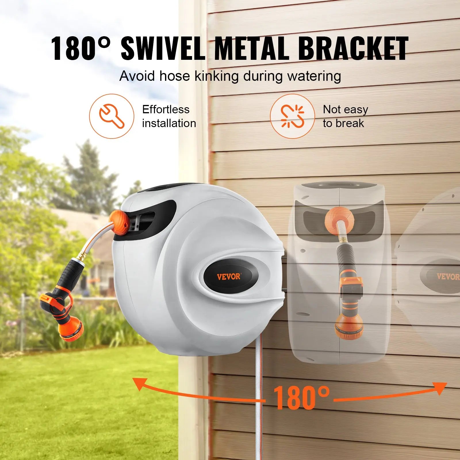 【fathersdaygift】VEVOR Retractable Hose Reel – 100'x1/2" with 180° Swivel & 9-Pattern Nozzle, Automatic Rewind, Lock at Any Length, Slow Return System – Garden Irrigation Accessory
