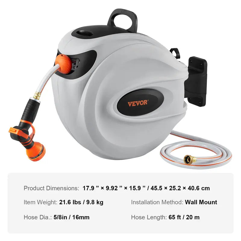【fathersdaygift】VEVOR Retractable Hose Reel – 100'x1/2" with 180° Swivel & 9-Pattern Nozzle, Automatic Rewind, Lock at Any Length, Slow Return System – Garden Irrigation Accessory