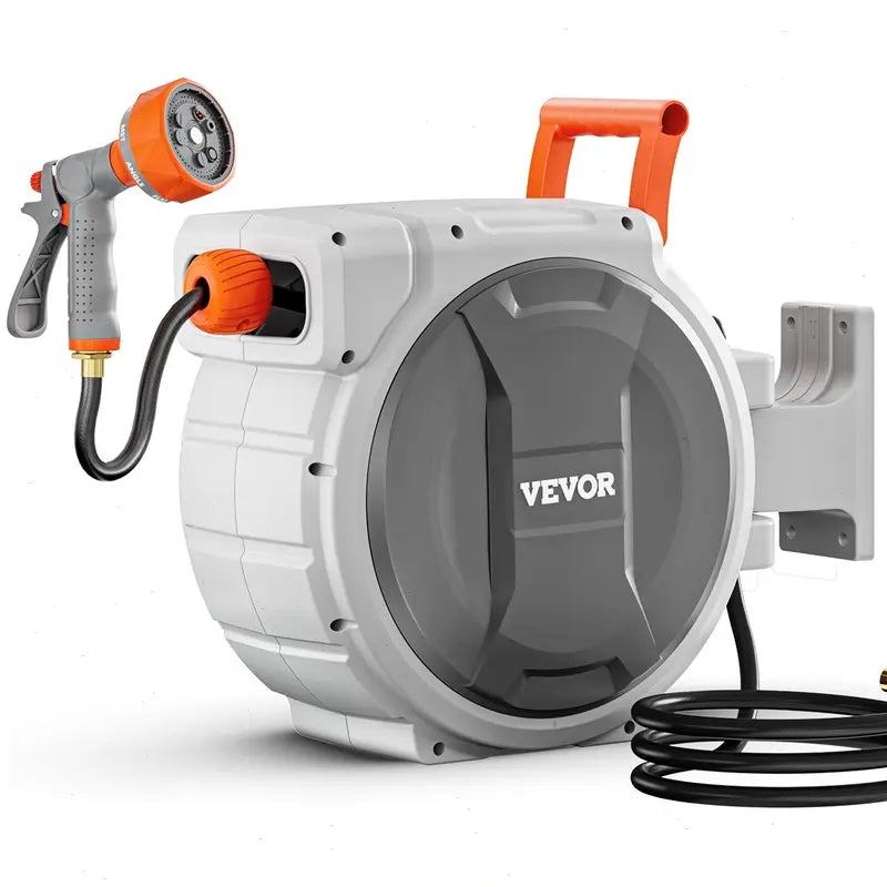 【fathersdaygift】VEVOR Retractable Hose Reel – 100'x1/2" with 180° Swivel & 9-Pattern Nozzle, Automatic Rewind, Lock at Any Length, Slow Return System – Garden Irrigation Accessory