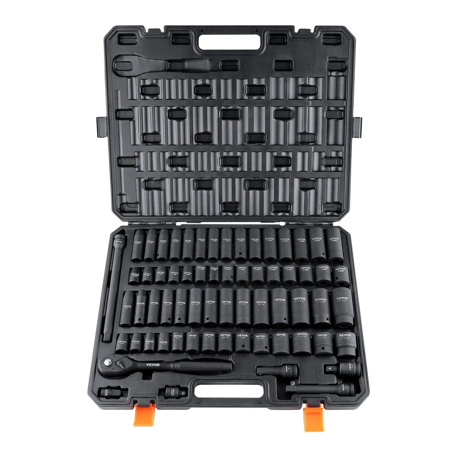 VEVOR Drive Impact Socket Wrench Set – Cr-V Alloy Steel, Rugged Construction, Easy-to-Read Size Markings, Storage Case – Auto Repair & Mechanic Tools