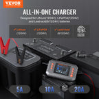 VEVOR Smart Battery Charger – LCD Display, for Lithium & Lead-Acid Batteries, Trickle Charger Maintainer with Desulfator – Perfect for Boat, Motorcycle & Lawn Mower