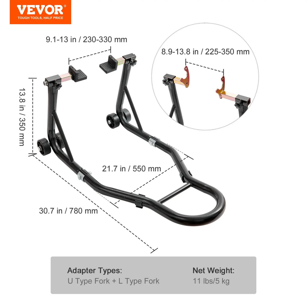 VEVOR Motorcycle Stand – 850 lbs Combo Lift for Front & Rear Wheel, Dual-Fork Front & Swingarm Spool Rear – Compatible with Yamaha, Honda, Kawasaki, Suzuki Sportbikes – Red