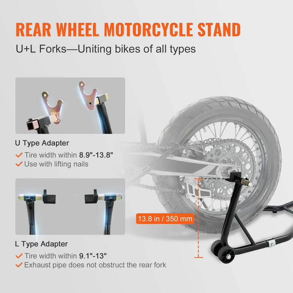 VEVOR Motorcycle Stand – 850 lbs Combo Lift for Front & Rear Wheel, Dual-Fork Front & Swingarm Spool Rear – Compatible with Yamaha, Honda, Kawasaki, Suzuki Sportbikes – Red