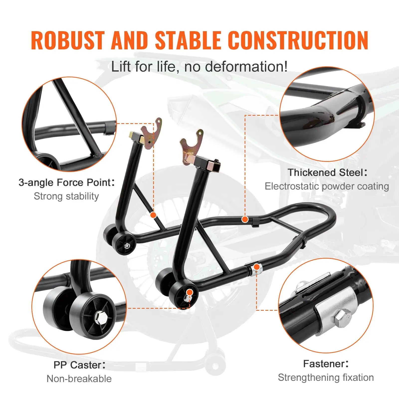VEVOR Motorcycle Stand – 850 lbs Combo Lift for Front & Rear Wheel, Dual-Fork Front & Swingarm Spool Rear – Compatible with Yamaha, Honda, Kawasaki, Suzuki Sportbikes – Red