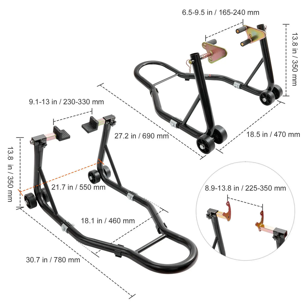 VEVOR Motorcycle Stand – 850 lbs Combo Lift for Front & Rear Wheel, Dual-Fork Front & Swingarm Spool Rear – Compatible with Yamaha, Honda, Kawasaki, Suzuki Sportbikes – Red