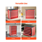 VEVOR Metal Tool Box – 8.6-Inch Portable 5-Drawer Tool Chest, EVA Liners & PP Feet Pads, Heavy-Duty Steel with Ball Bearing Slides & Powder Coated Finish – Red