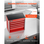 VEVOR Metal Tool Box – 8.6-Inch Portable 5-Drawer Tool Chest, EVA Liners & PP Feet Pads, Heavy-Duty Steel with Ball Bearing Slides & Powder Coated Finish – Red
