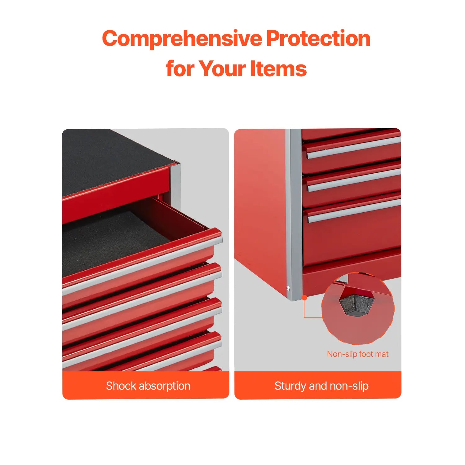 VEVOR Metal Tool Box – 8.6-Inch Portable 5-Drawer Tool Chest, EVA Liners & PP Feet Pads, Heavy-Duty Steel with Ball Bearing Slides & Powder Coated Finish – Red